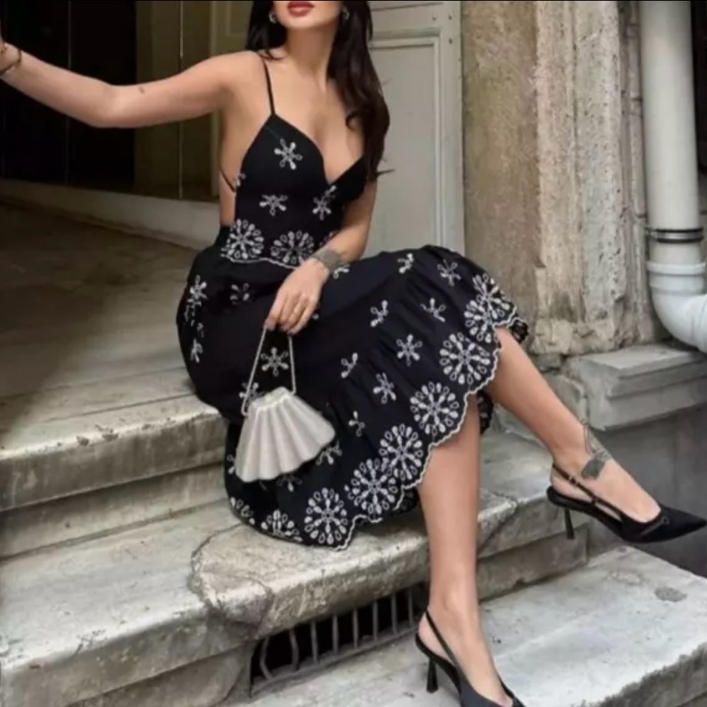 Zara embroidered Midi Dress